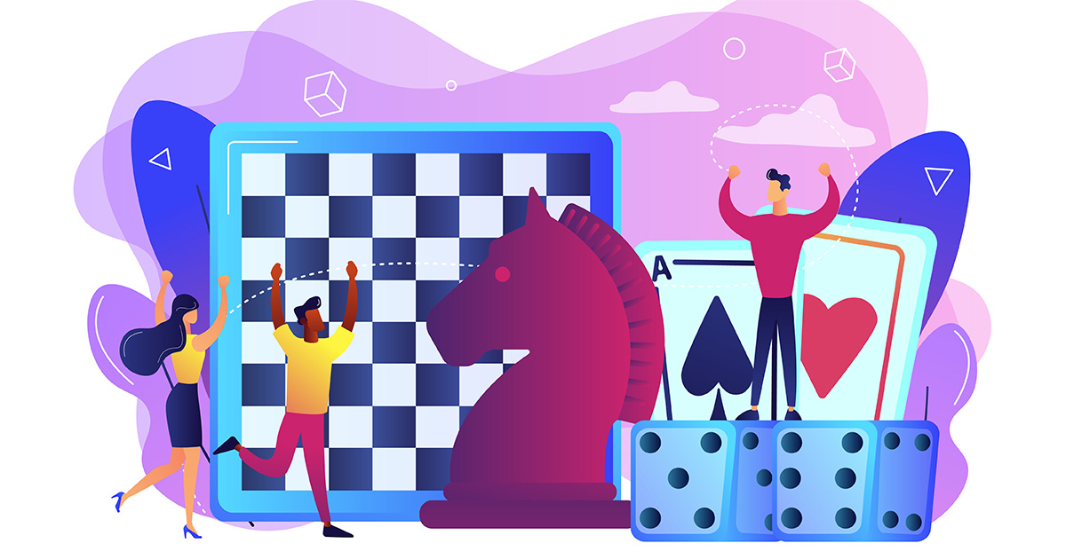 illustration de jeux de dame, dés, carte...